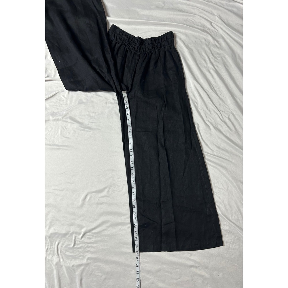 By Anthropologie Black 100% Linen Wide Leg Smocked Elastic Waist Pants XXS - Picture 16 of 16